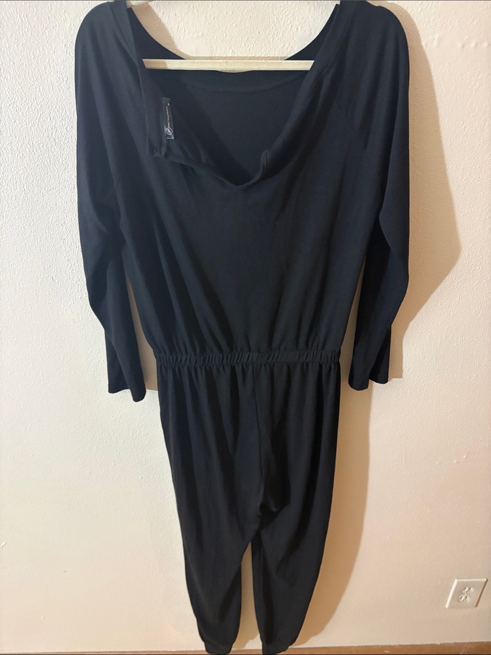 Black Long-Sleeve Women's Jumpsuit with Elastic Waist